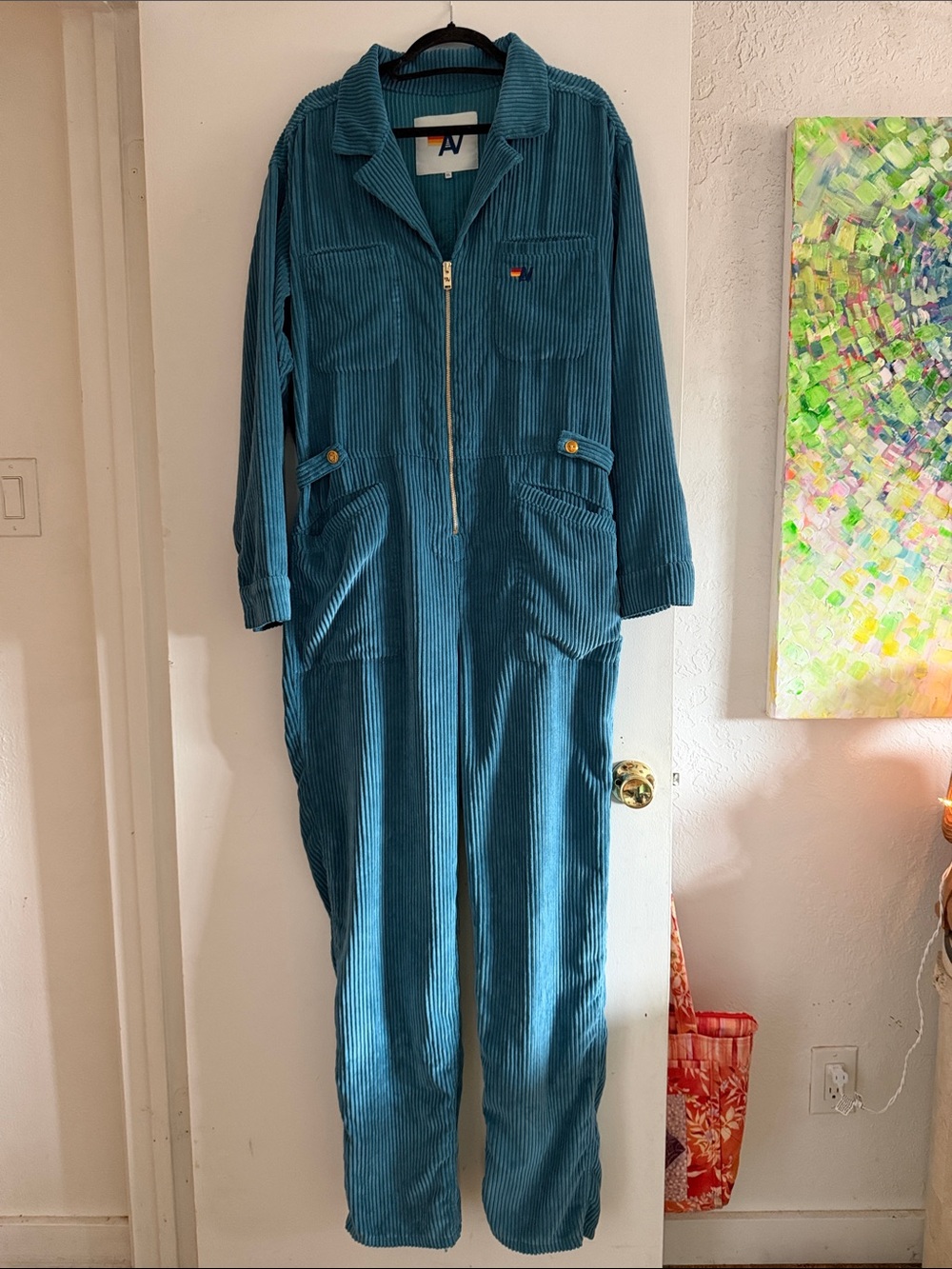 Aviator Nation Teal Corduroy Zip-Front Jumpsuit xl Beautiful - Picture 6 of 9